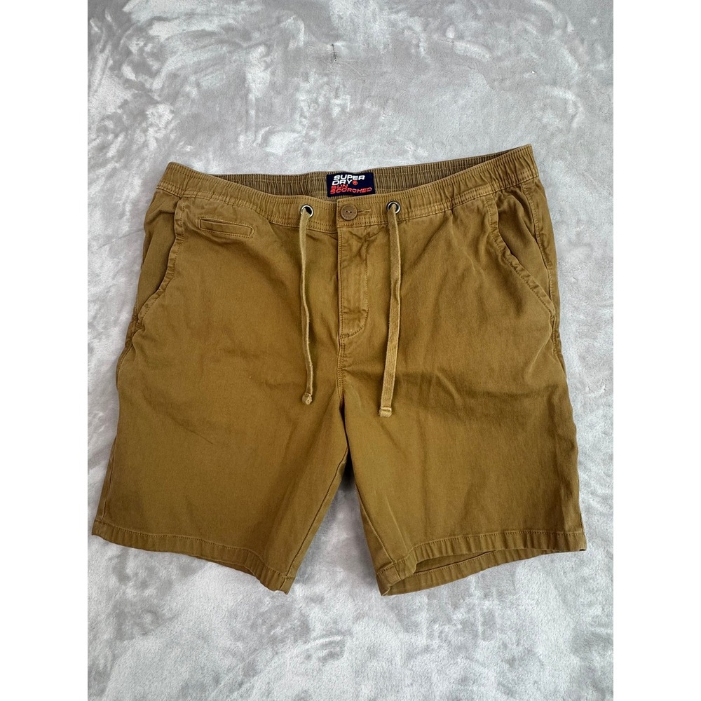 Superdry Men's Tan Corduroy Drawstring‎ Cargo Shorts Elastic Waist Size Large